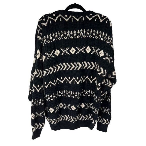 Vintage Navy Blue White Print Textured Sweater - Picture 2 of 7